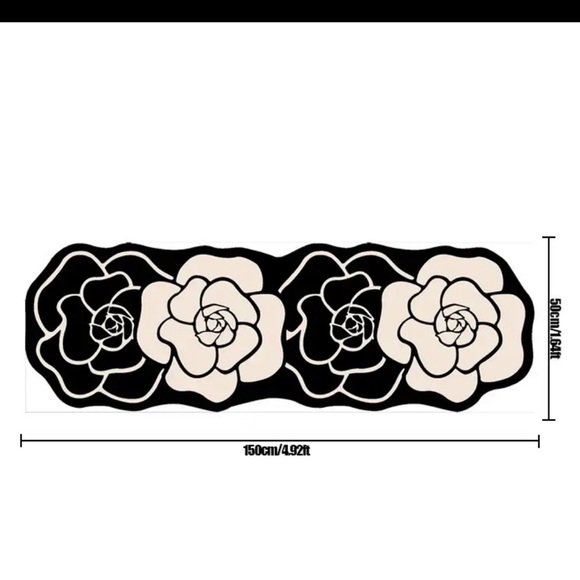 Elevate Your Space with Timeless Elegance: Black Cream Camellia flower rugs - Picture 3 of 13